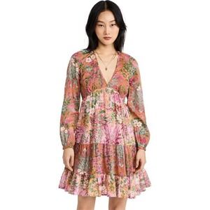 Banjanan Hilary Dress Loki's Garden Caramel & Lilac Ruffle Floral Boho Tiered S